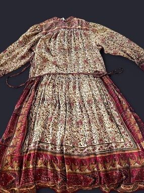 Vintage Ritu Kumar For Judith Ann Silk Long Sleeve Printed Dress